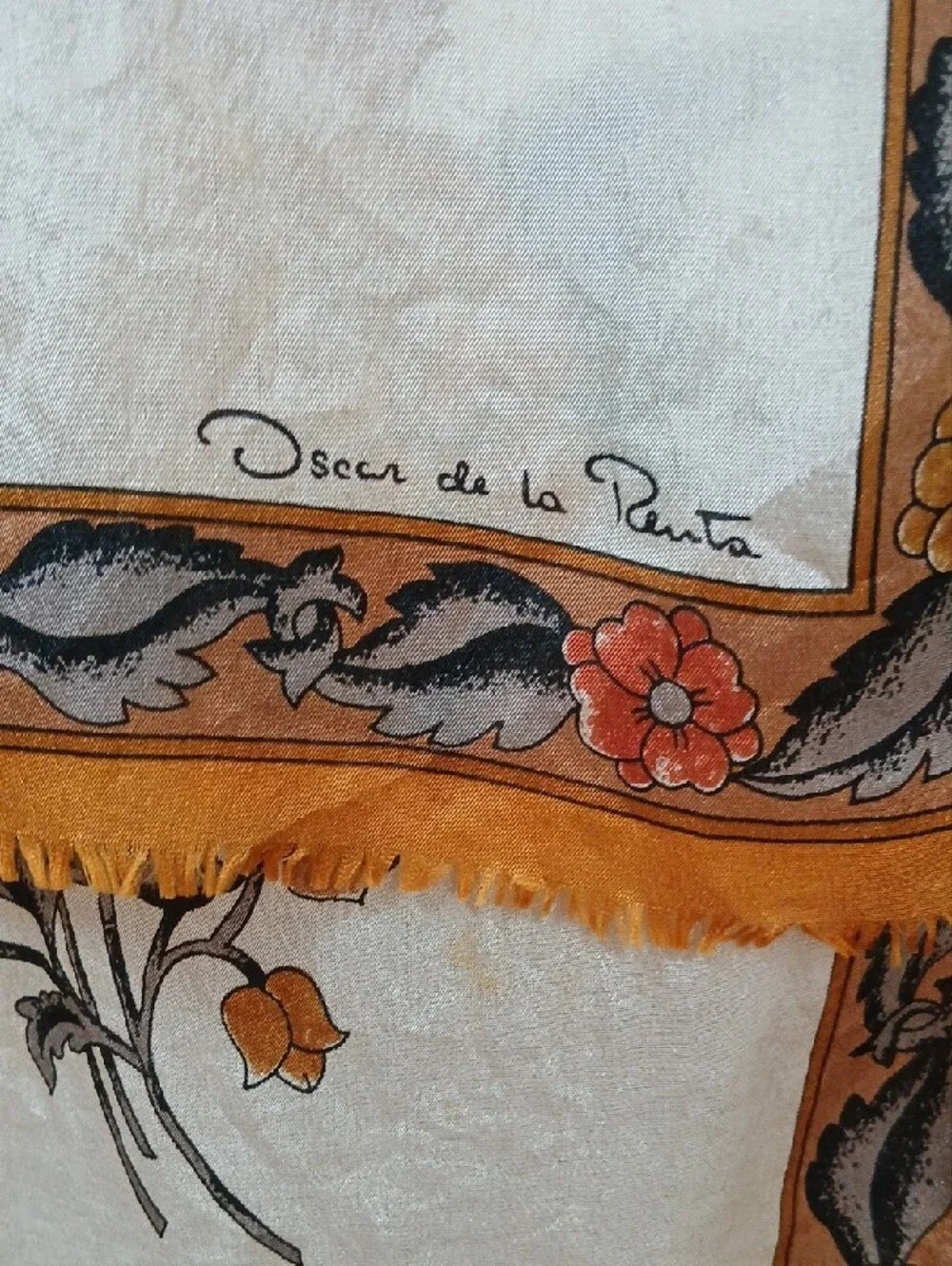 Vintage 1980s Oscar de la Renta Floral Silk Oblong Scarf
